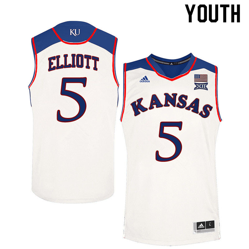 Youth #5 Elijah Elliott Kansas Jayhawks College Basketball Jerseys Sale-White